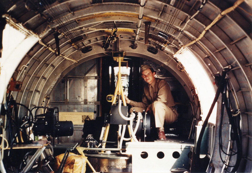 Lt. Bob Welty in the Waist Area of a Specially Equipped B-17